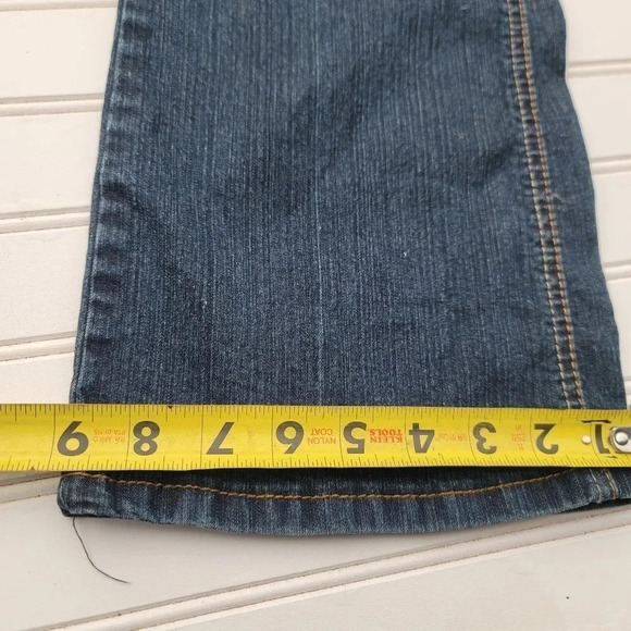 AUTHENTIC 579 JEANSWEAR BOOTCUT Dark Blue Embroidered Pocket Flare Juniors Sz 9 - Picture 5 of 10